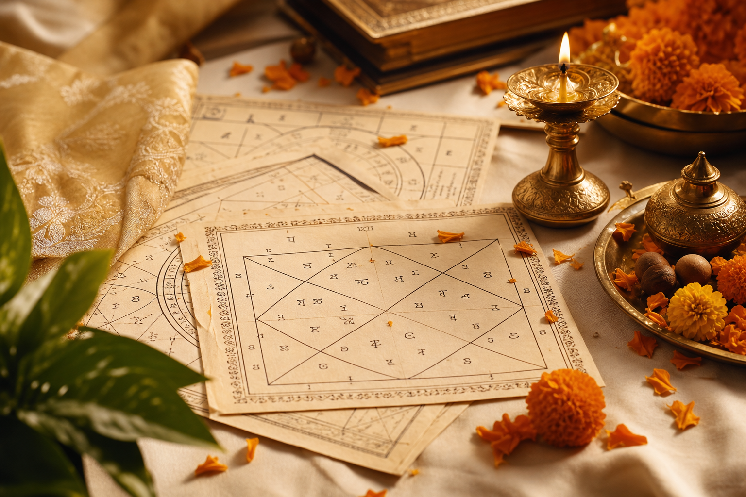 Kundali chart and diya for astrology consultation