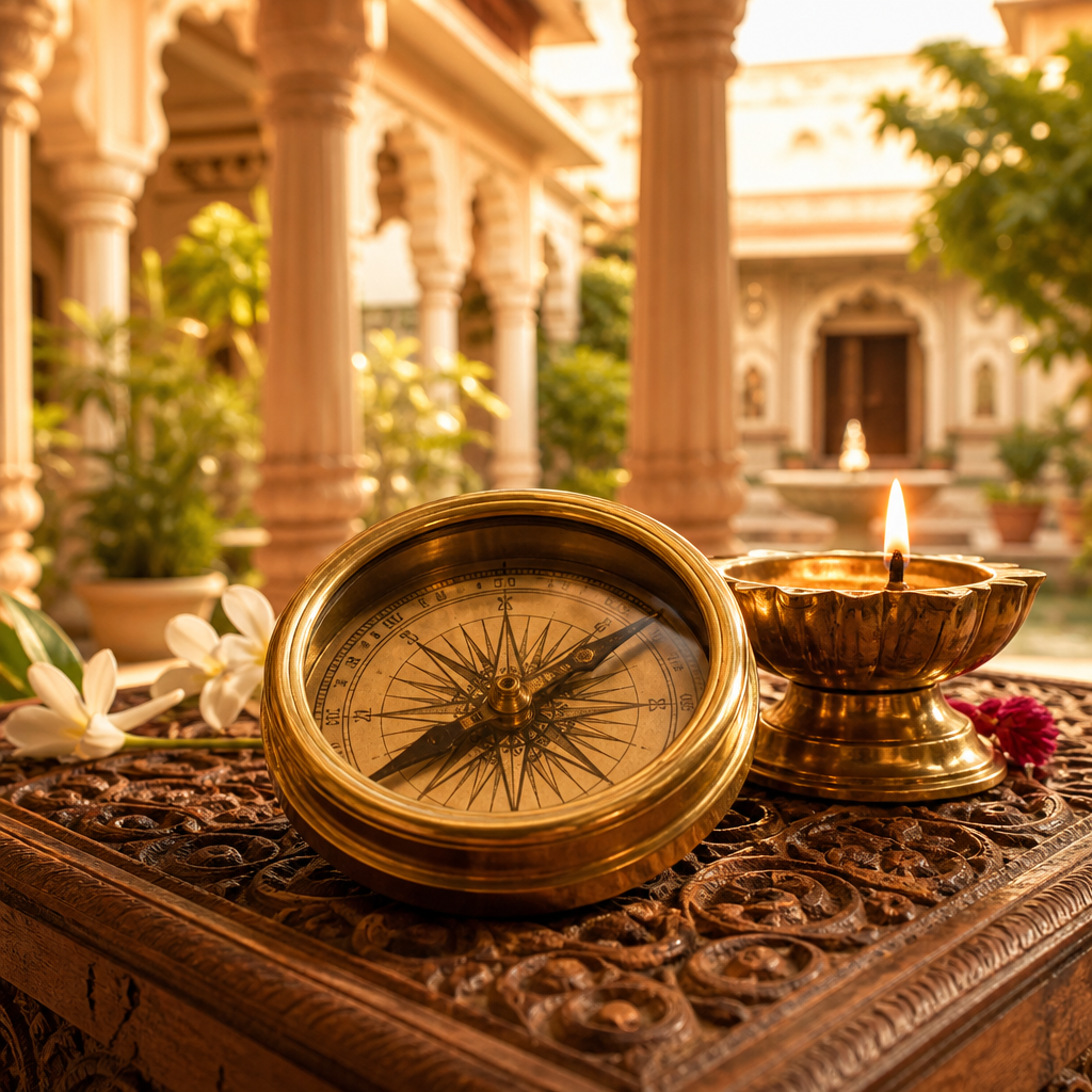 Indian architecture with Vastu compass and mandala energy
