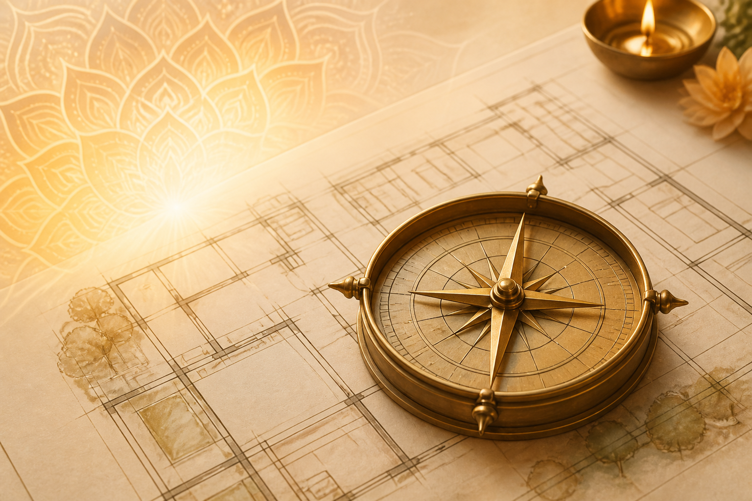 Vastu compass and architectural plan